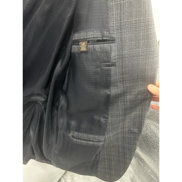 Tasso Elba Grey Purple Plaid Wool Blazer Sport Coat Jacket 46L 46 Long - Picture 8 of 9